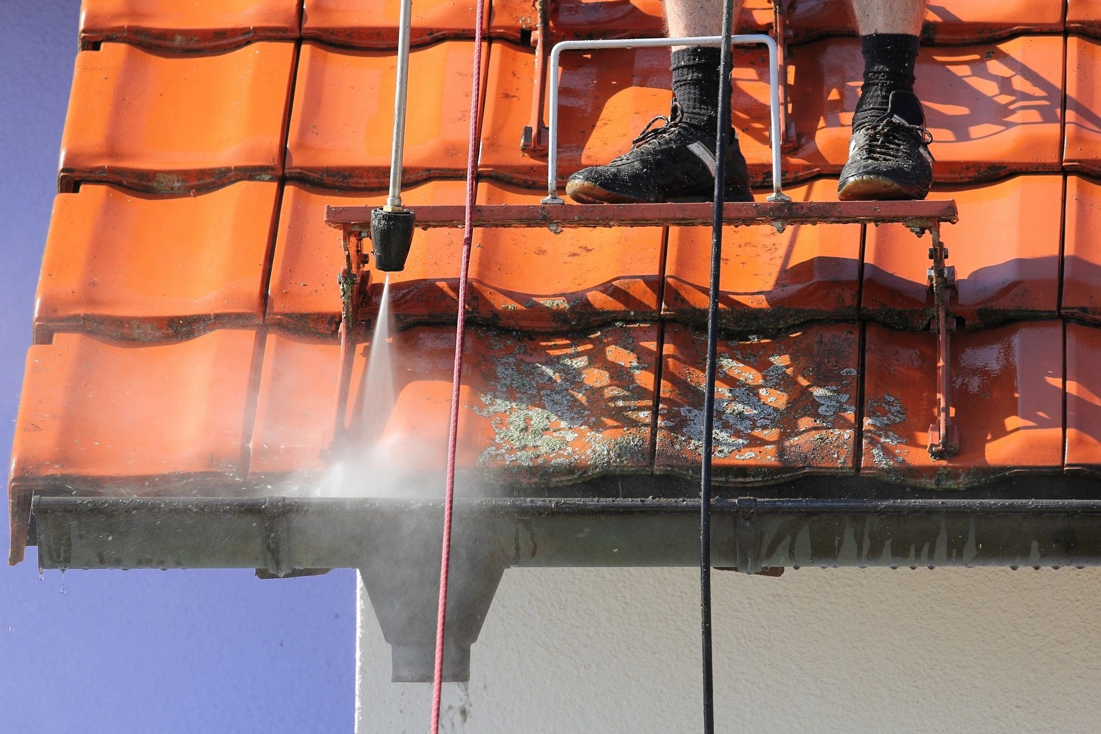 Brick wall pressure washing